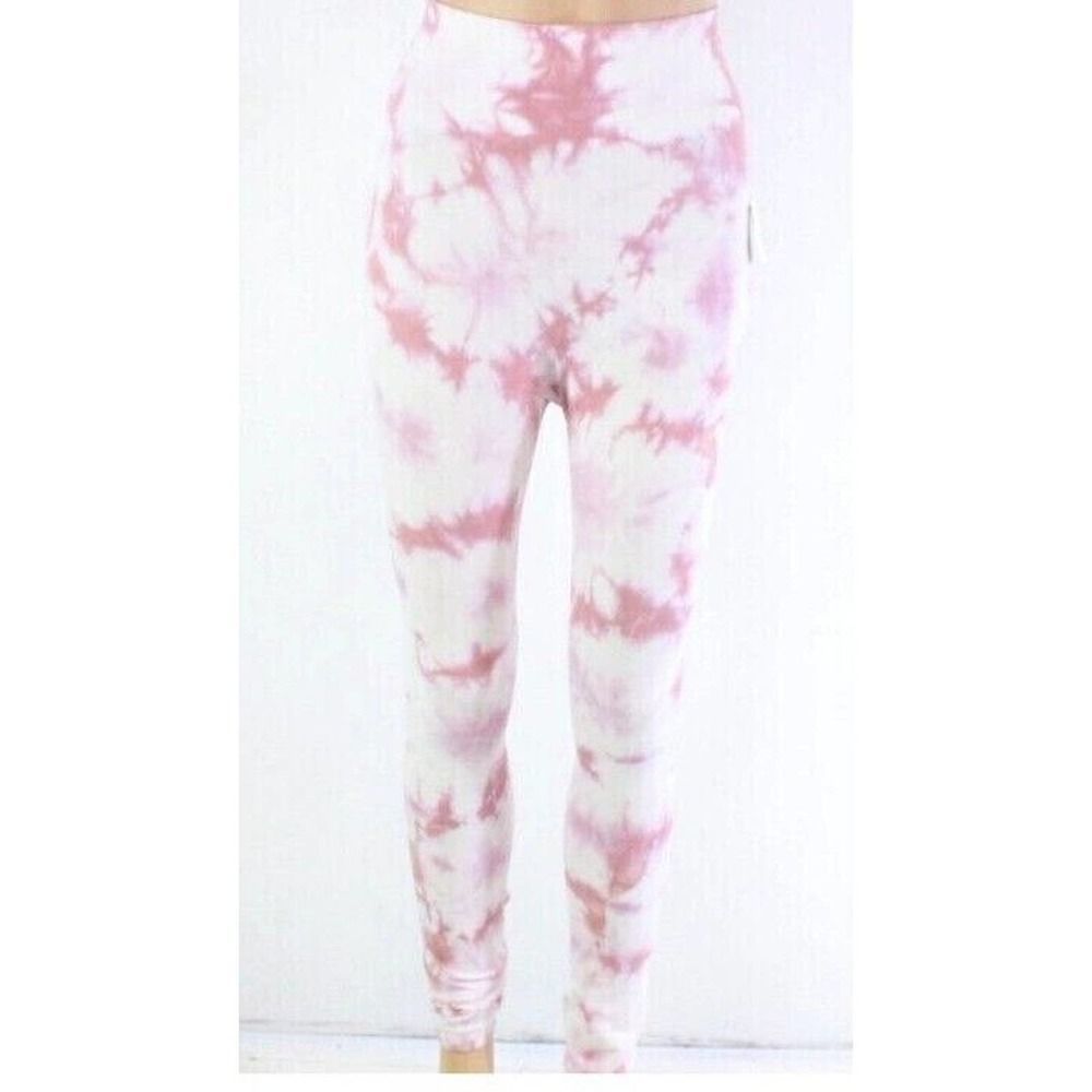 LOVE TREE Tie Dye Ribbed Knit Stretch Leggings SIZE Large PINK Mauve NWT